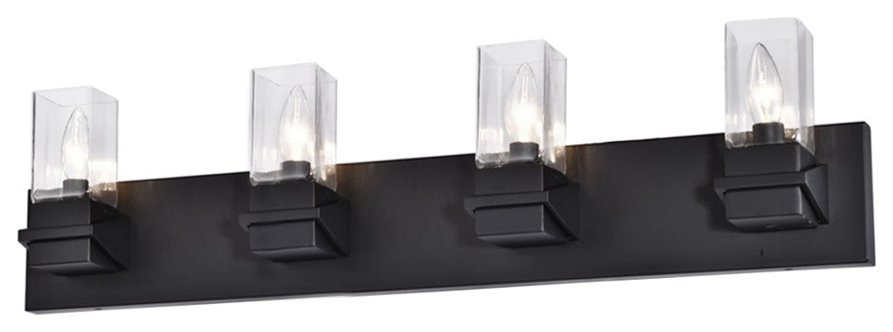 Veronica Contemporary 4 Light Matte Black Clear Metal Vanity