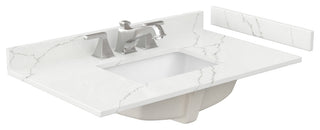 Elan 36" Single Vanity, White, Giotto Quartz Top, 3-Hole, Black Trim
