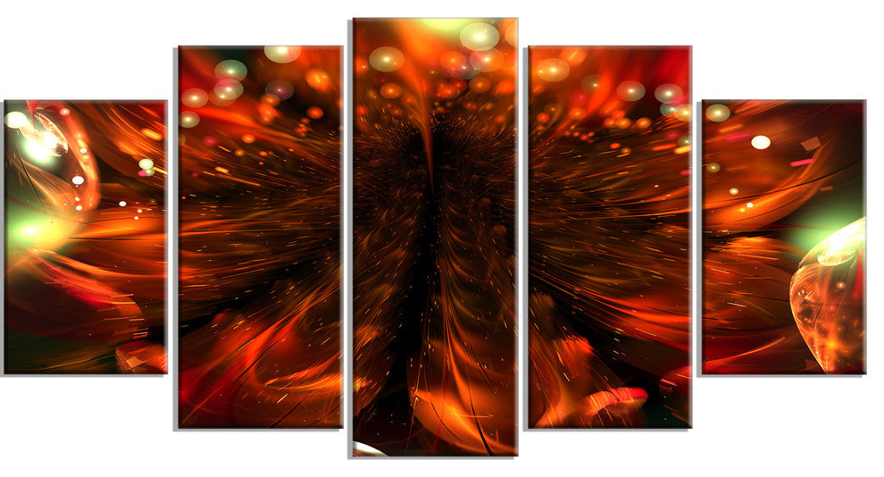 Abstract Fractal Orange Flower, Orange, Floral Canvas Print, 60"x32", 5 Panels