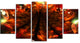 Abstract Fractal Orange Flower, Orange, Floral Canvas Print, 60"x32", 5 Panels