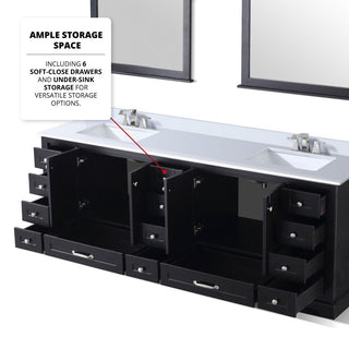 Dukes 84" Espresso Double Square Sink Vanity with Quartz Top, No Mirror