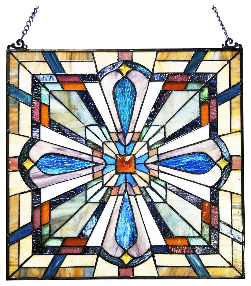 ARCHIE Tiffany-Style Mission Stained Glass Window Panel, 20"