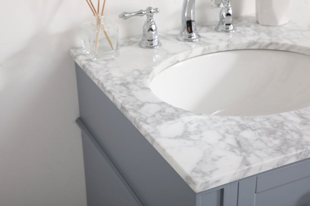 Home Living Vanity with Carrara White Marble Countertop, Gray, 21", Single Sink