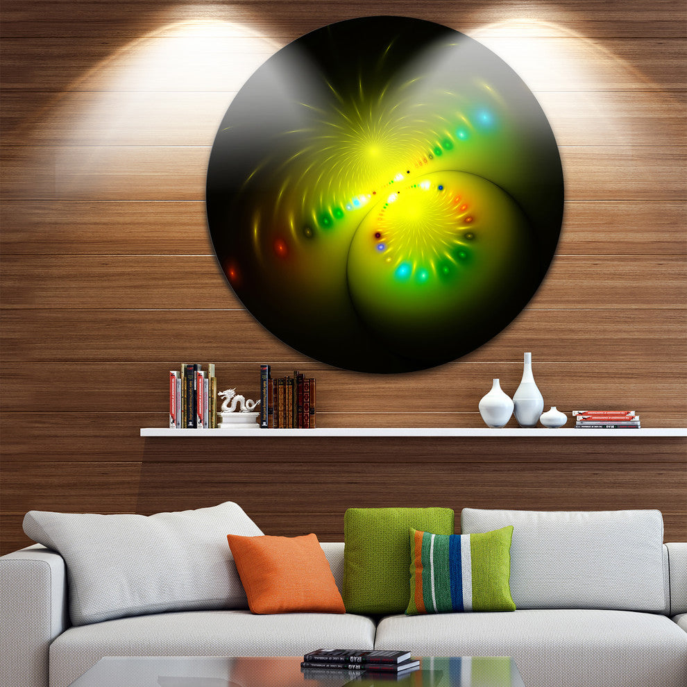Symmetrical Green Fractal Flower, Abstract Disc Metal Wall Art, 23"