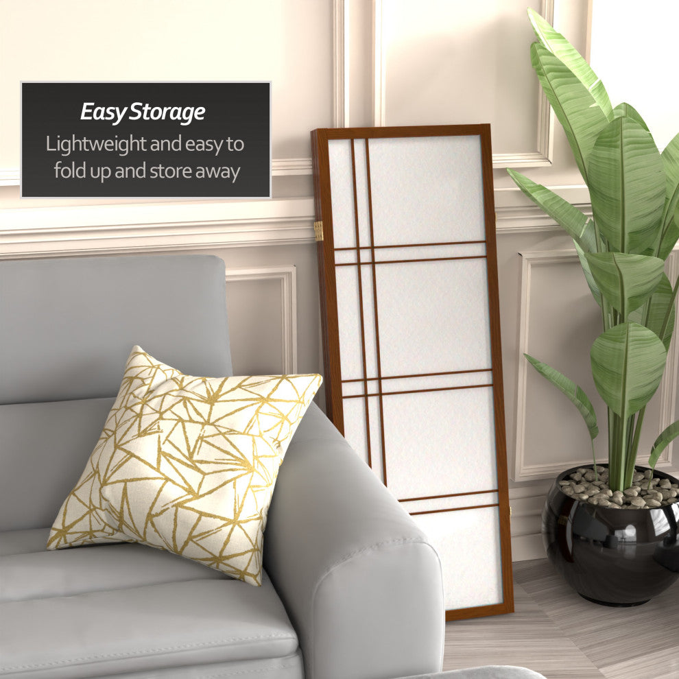 4' Tall Double Cross Shoji Screen, Walnut, 3 Panels