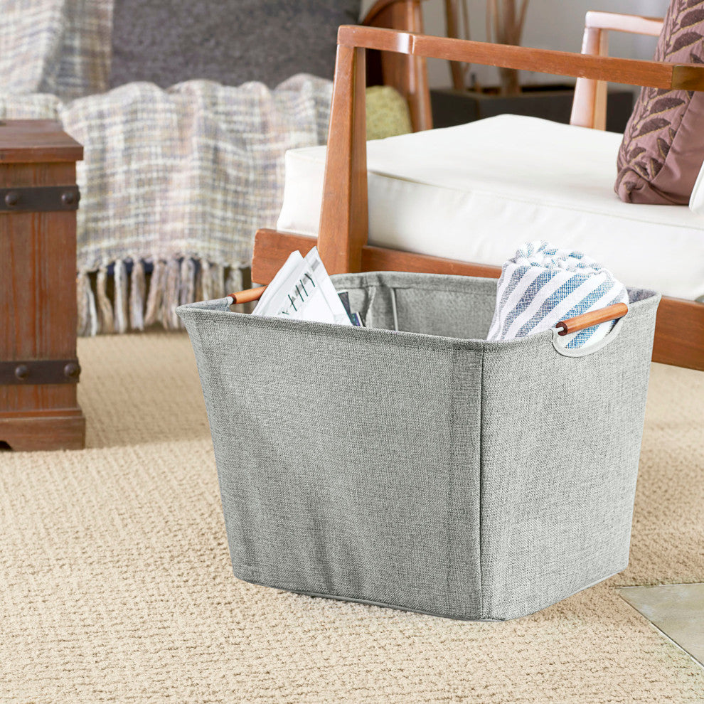 Medium Tapered Soft-Side Storage Bin With Wood Handles