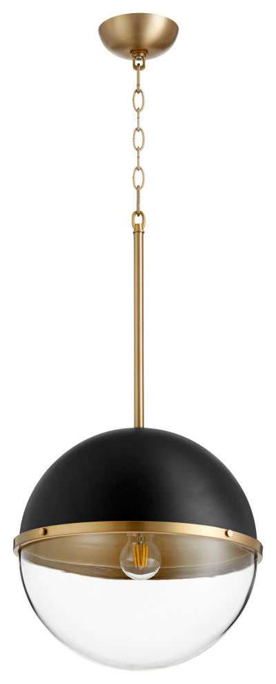 Quorum 83-14-6980 One Light Pendant, Black w Aged Brass Finish