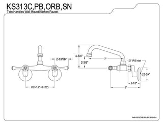 Polished Chrome Magellan Twin Handle Wall Mount Kitchen Faucet KS313C
