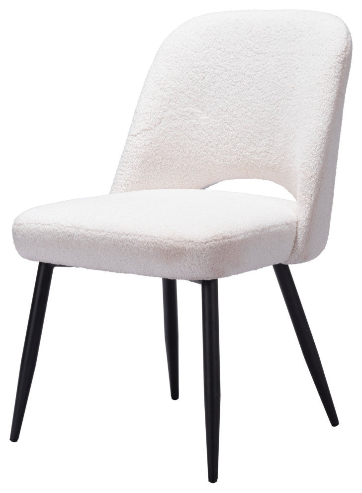 Dining Chair, Set of 2, Steel Metal, Fabric, Ivory, Black, Kitchen Cafe Bistro