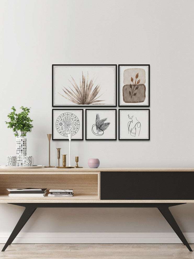 Stone Etched Leaves Pentaptych, 5-Piece Set