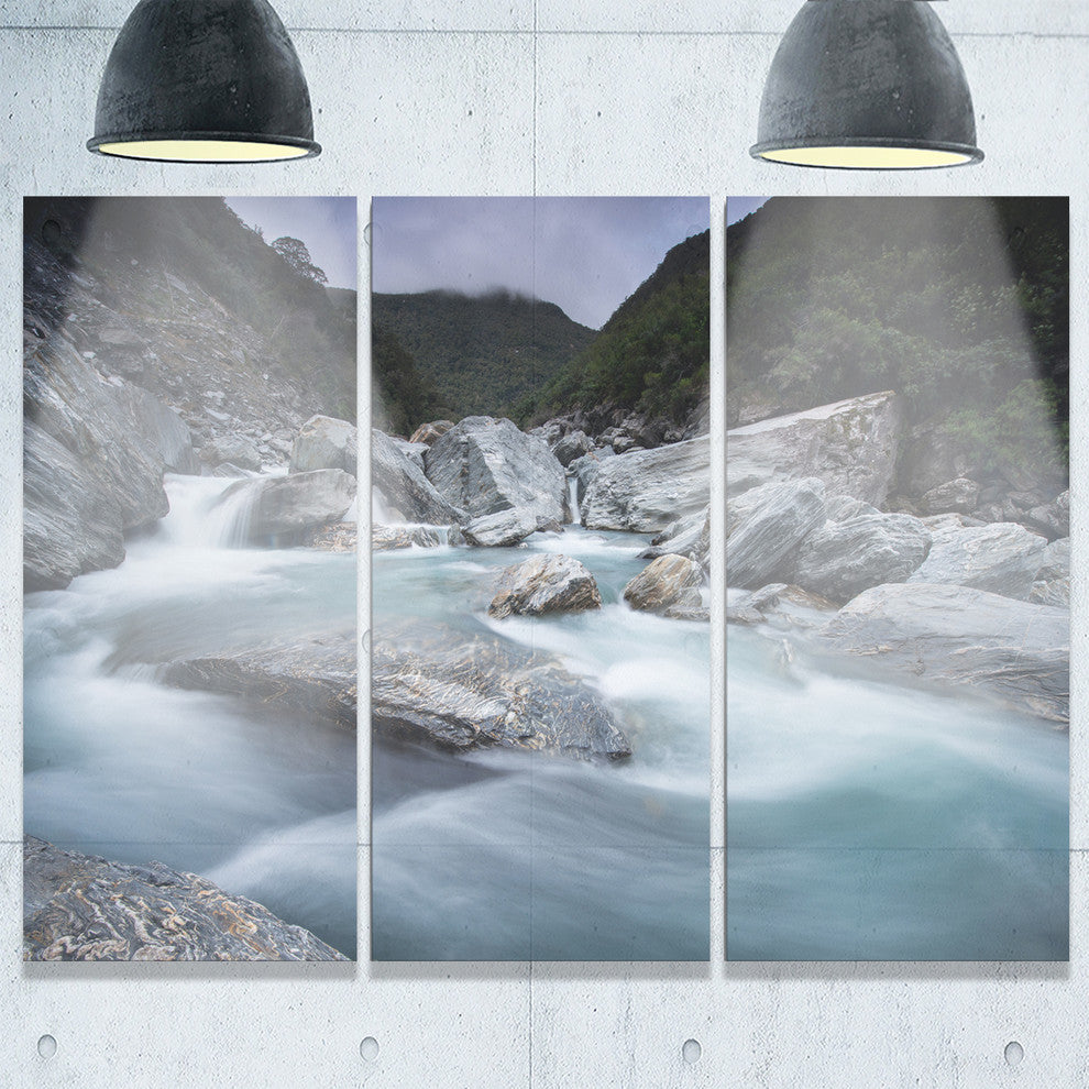 "Slow Motion Mountain River and Rocks" Metal Wall Art, 3 Panels, 36"x28"