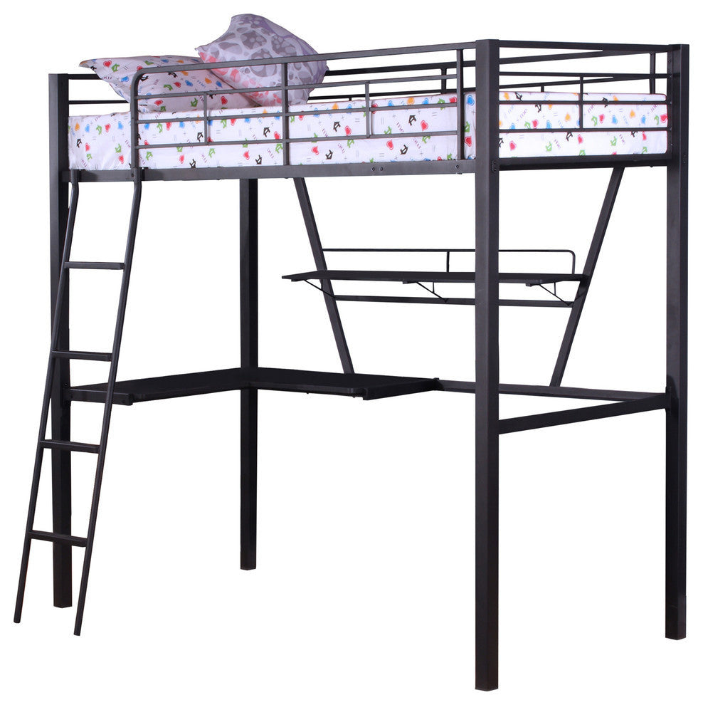 Senon Loft Bed With Desk, Silver and Black
