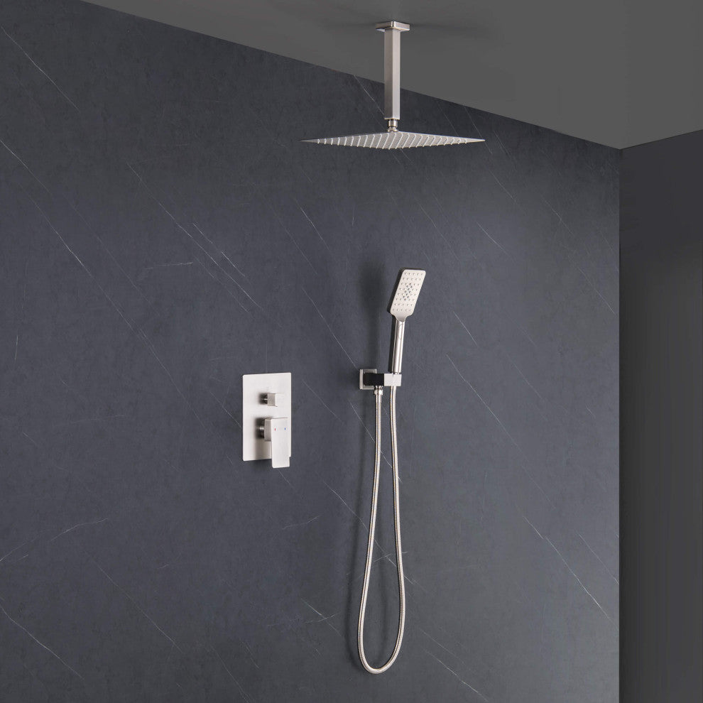 Ceiling Mounted 2-Function Shower System, Rough, Valve, Brushed Nickel