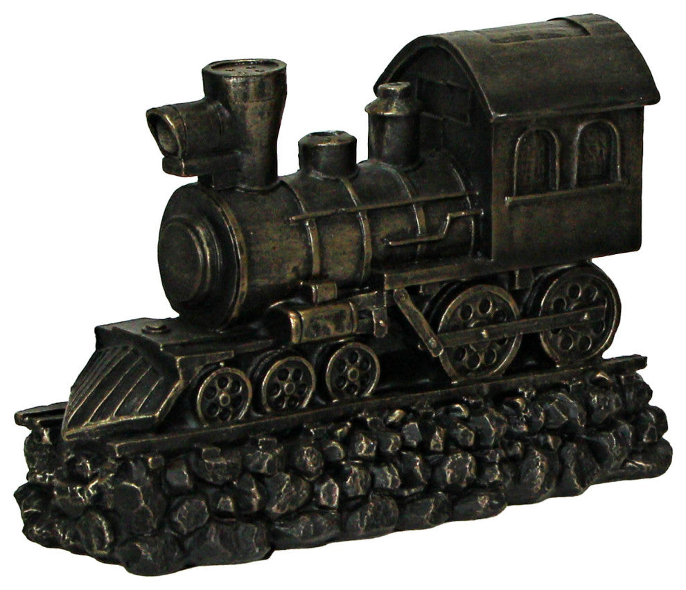 Set of 2 Bronze Steam Locomotive Bookends Decorative Resin Train Shelf Decor Ar