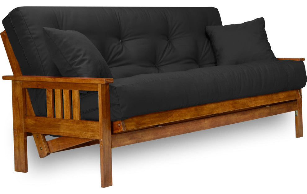 Stanford Futon Sleeper Sofa Bed, Frame, 8" Mattress, Black, Full