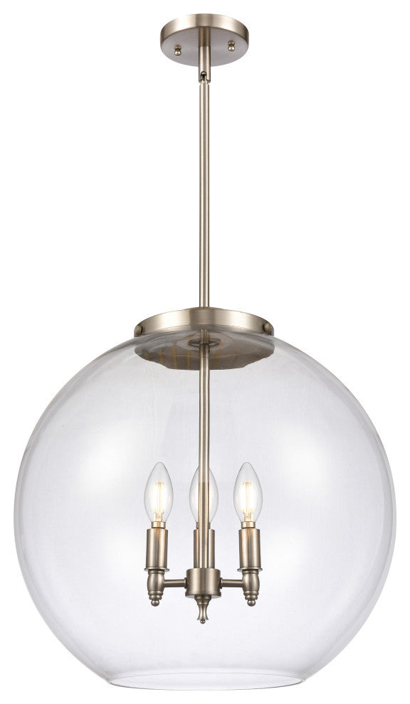 Athens Pendant, Brushed Satin Nickel, Clear, Clear