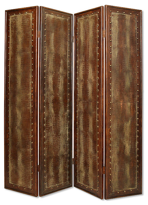 HomeRoots 1" x 76" x 84" Brown Faux leather Reptillian Screen