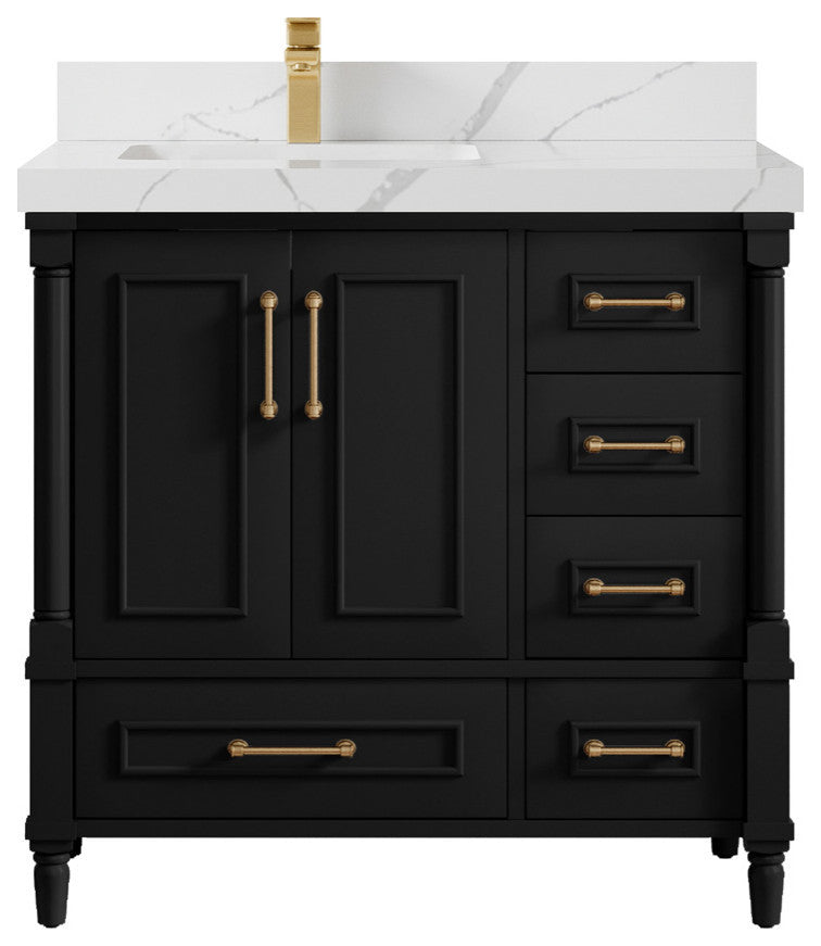 Aberdeen 36 Left Offset Bath Vanity in Black 2" Calacatta Laza
