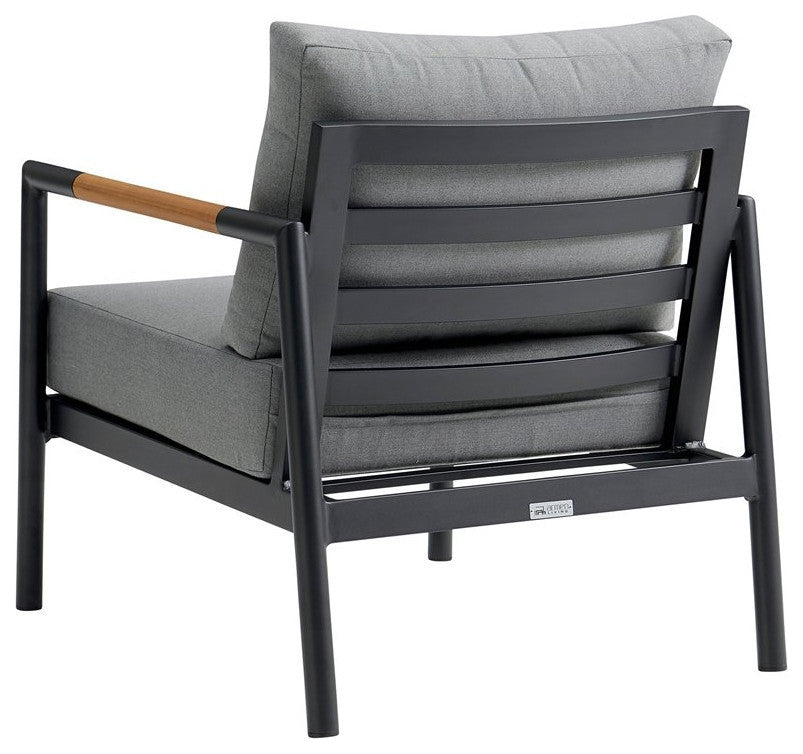 Crown 4-Piece Black Aluminum and Teak Outdoor Seating Set