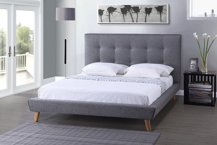 Jonesy Fabric Upholstered Platform Bed, Gray, Full