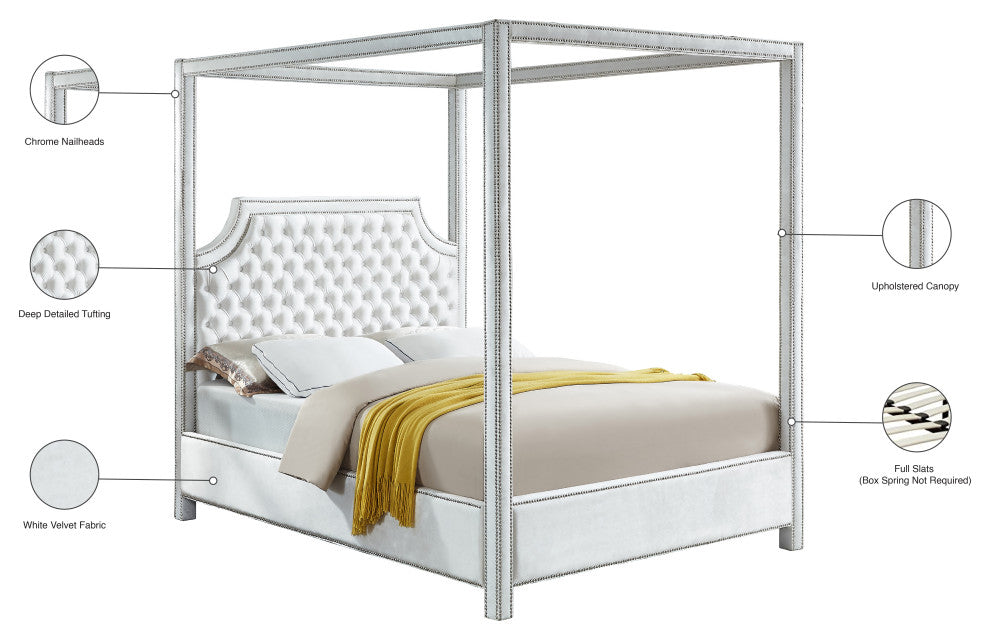 Rowan Velvet Upholstered Bed, White, King