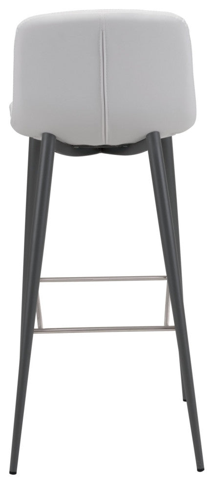 Bar Stool Chair, Set of 2, Faux Vinyl Leather, Steel, White, Dark Gray