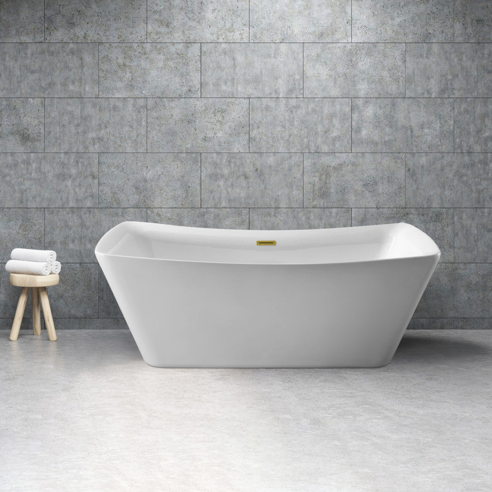 62" Streamline N540GLD Soaking Freestanding Tub and Tray With Internal Drain