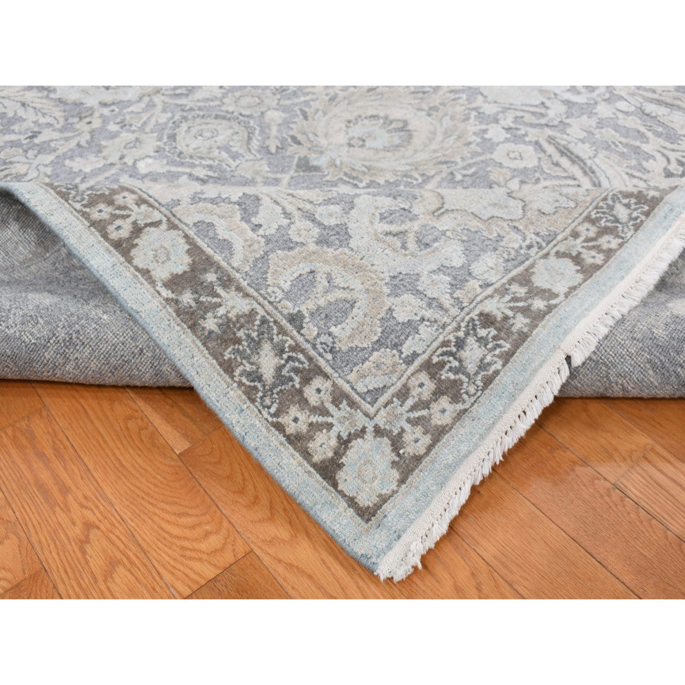 Charcoal Gray Oushak Design Hand Knotted Flat Weave With Silk Rug 9'1"x12'5"