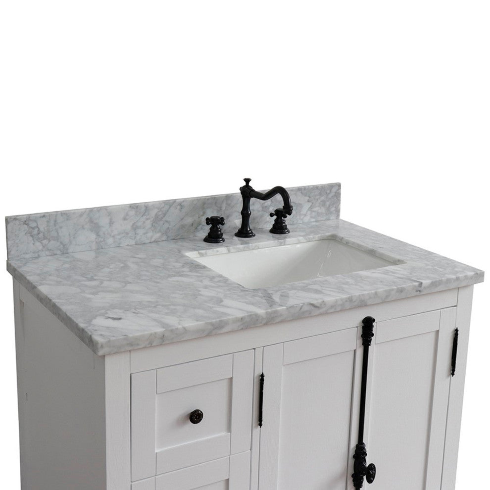 37" Vanity, Glacier Ash, White Carrara Top, Right Doors/Right Rectangle Sink