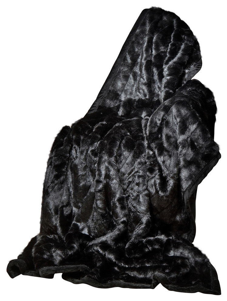 Mink Faux Fur Throw Blanket, Black, 58"x60"