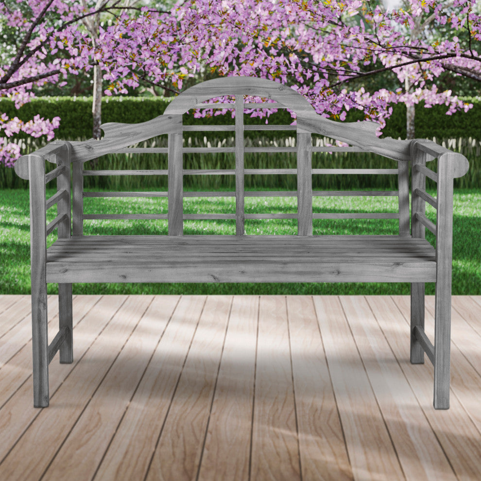 Lutyens 51.2" 3-Seat Arched Acacia Wood Outdoor Garden Patio Bench, Gray