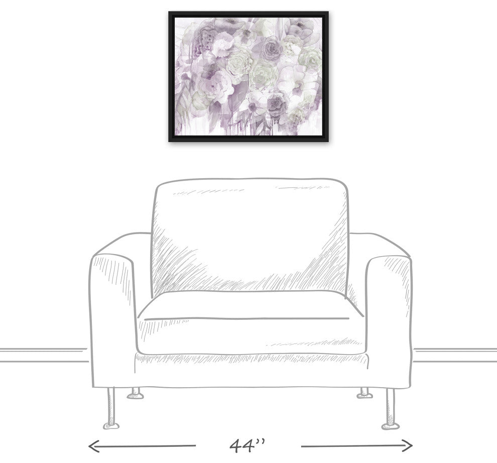 Purple And Green Flowers With Abstract Drip 3 16x20 Black Floating Framed Canvas