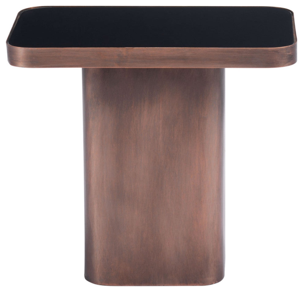 Sofa Side Table, Rectangular, Glass, Metal, Black, Antique Bronze, Hospitality