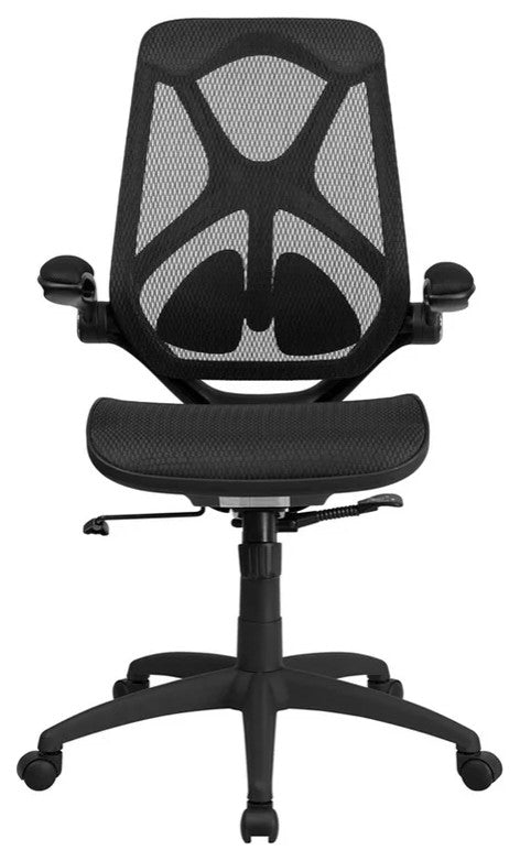 Contemporary Office Chair, Breathable Seat & High Back With Padded Arms, Black