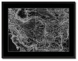 Iran, Afghanistan Old Monochrome Map Print On Canvas With Black Frame, 28" X 37"