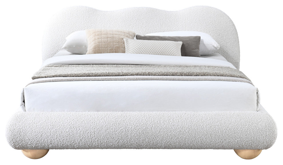 Hyde Boucle Fabric Upholstered Bed, Cream, Queen