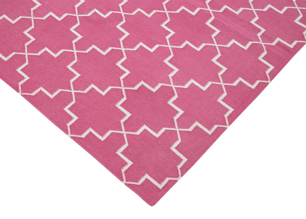 Rug N Carpet - Handmade Wool 6' 1'' x 8' 11'' Geometric Dhurrie Kilim Rug