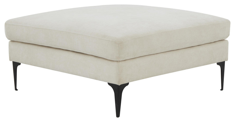 Serena Cream Velvet Ottoman With Black Legs