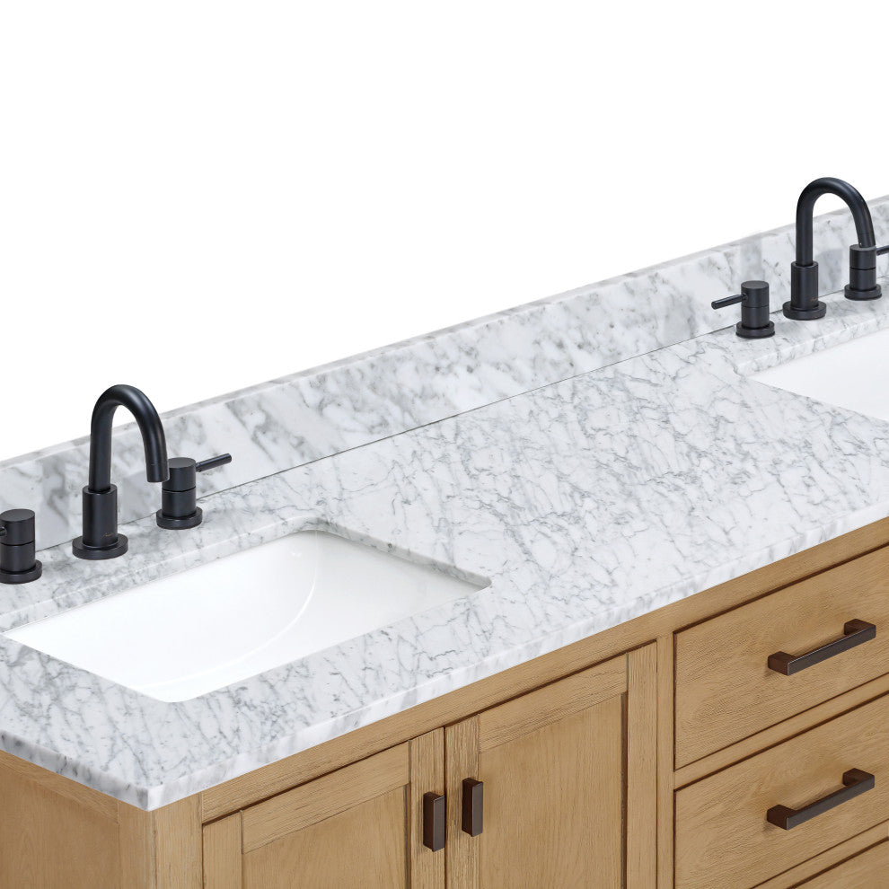 Avanity Modero 72" Double Vanity Combo, Brushed Oak and Carrara White Top