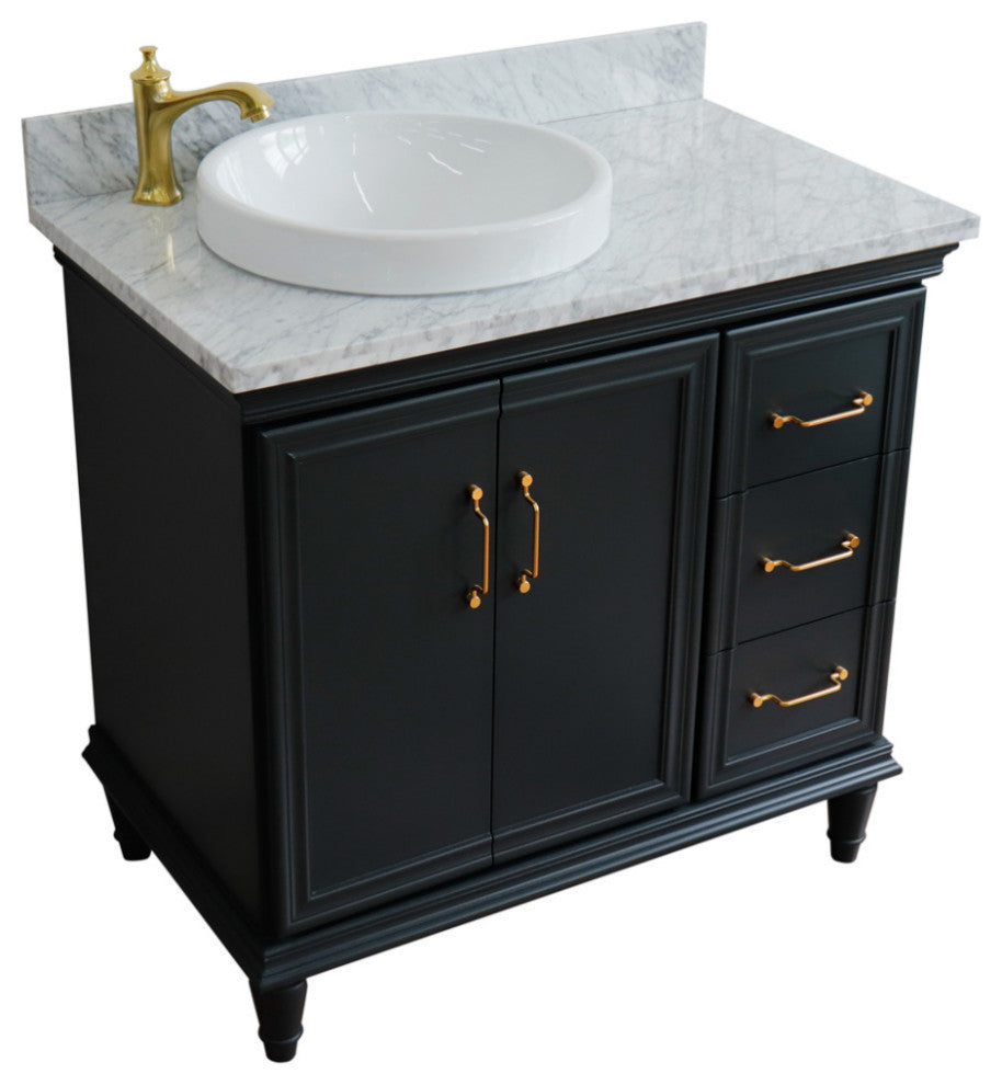 37" Single Vanity, Dark Gray Finish With White Carrara