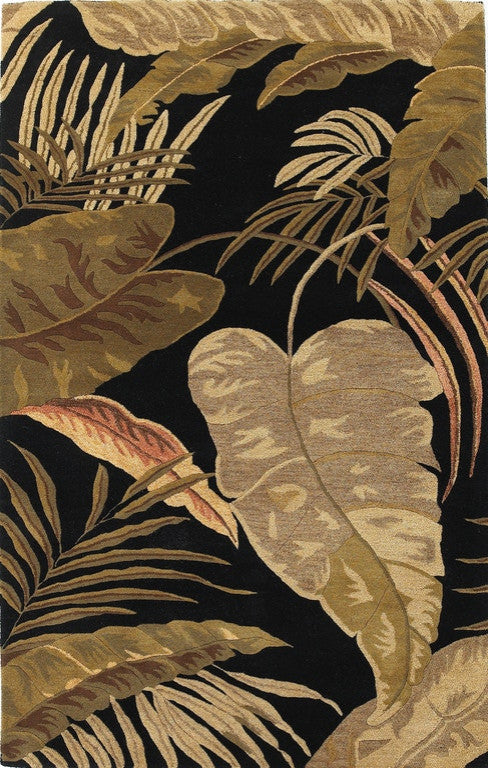 HomeRoots 8'x11' Midnight Black Hand Tufted Tropical Leaves Indoor Area Rug