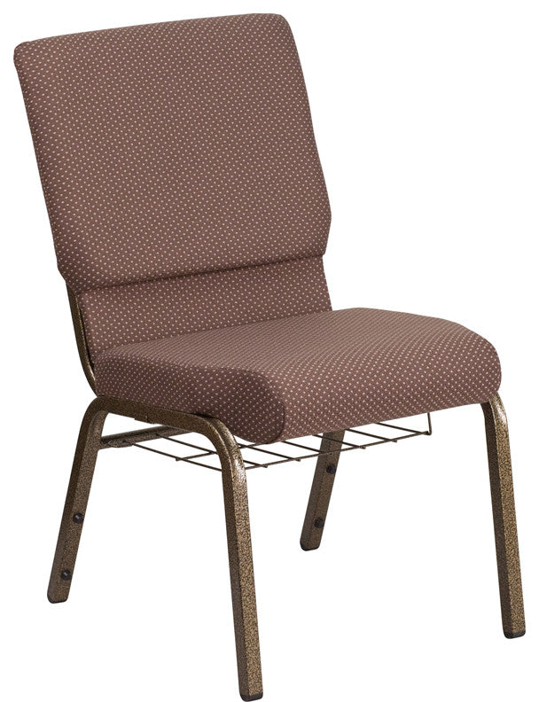HERCULES 18.5'W Church Chair in Brown Dot Fabric,Book Rack - Gold Vein Frame