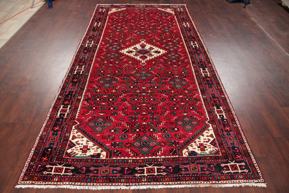 Consigned, Hosainabad Oriental Traditional Hand Made Persian Area Rug, Red, 5x11