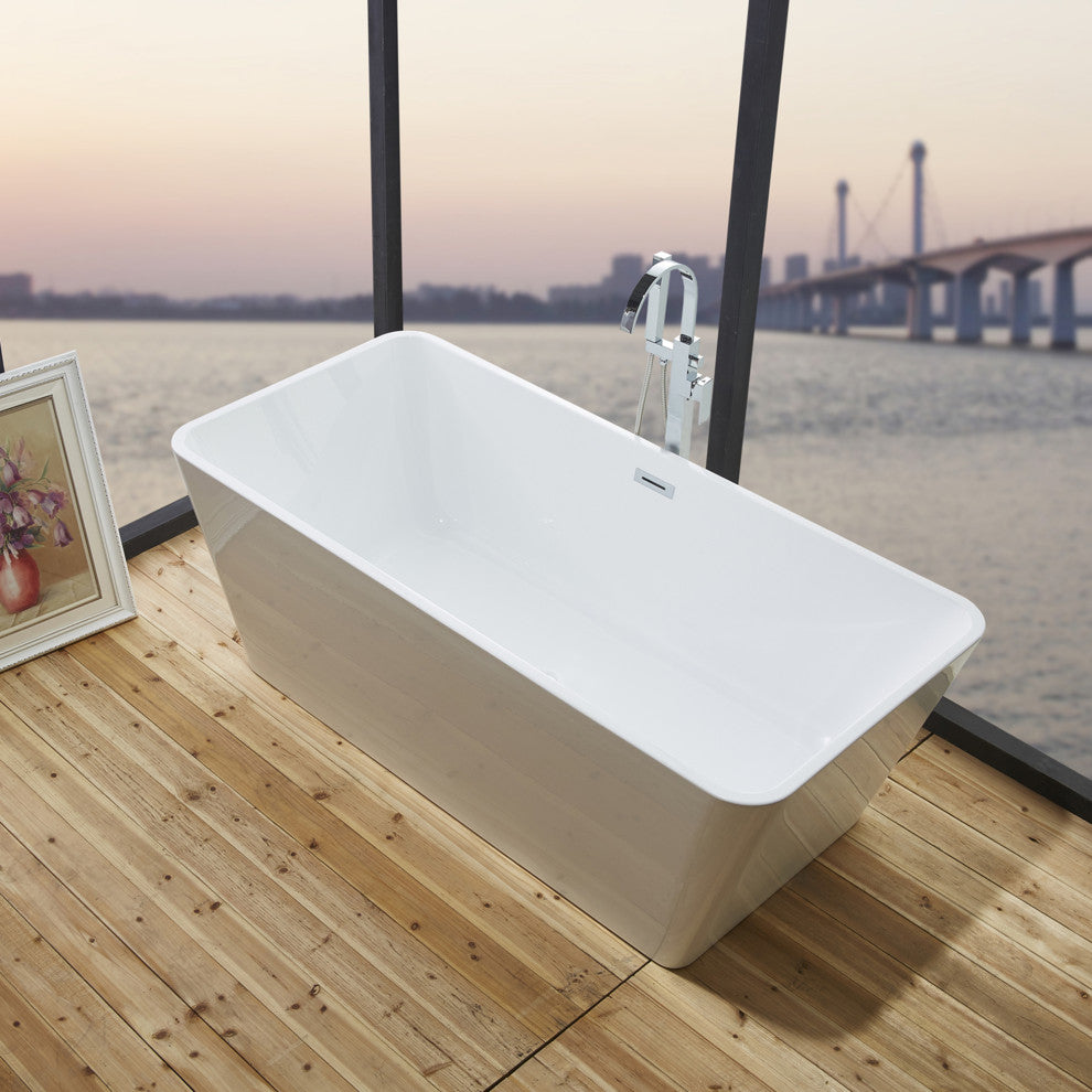 67" Acrylic Roll-Top Flatbottom Non-Whirlpool Bathtub, White