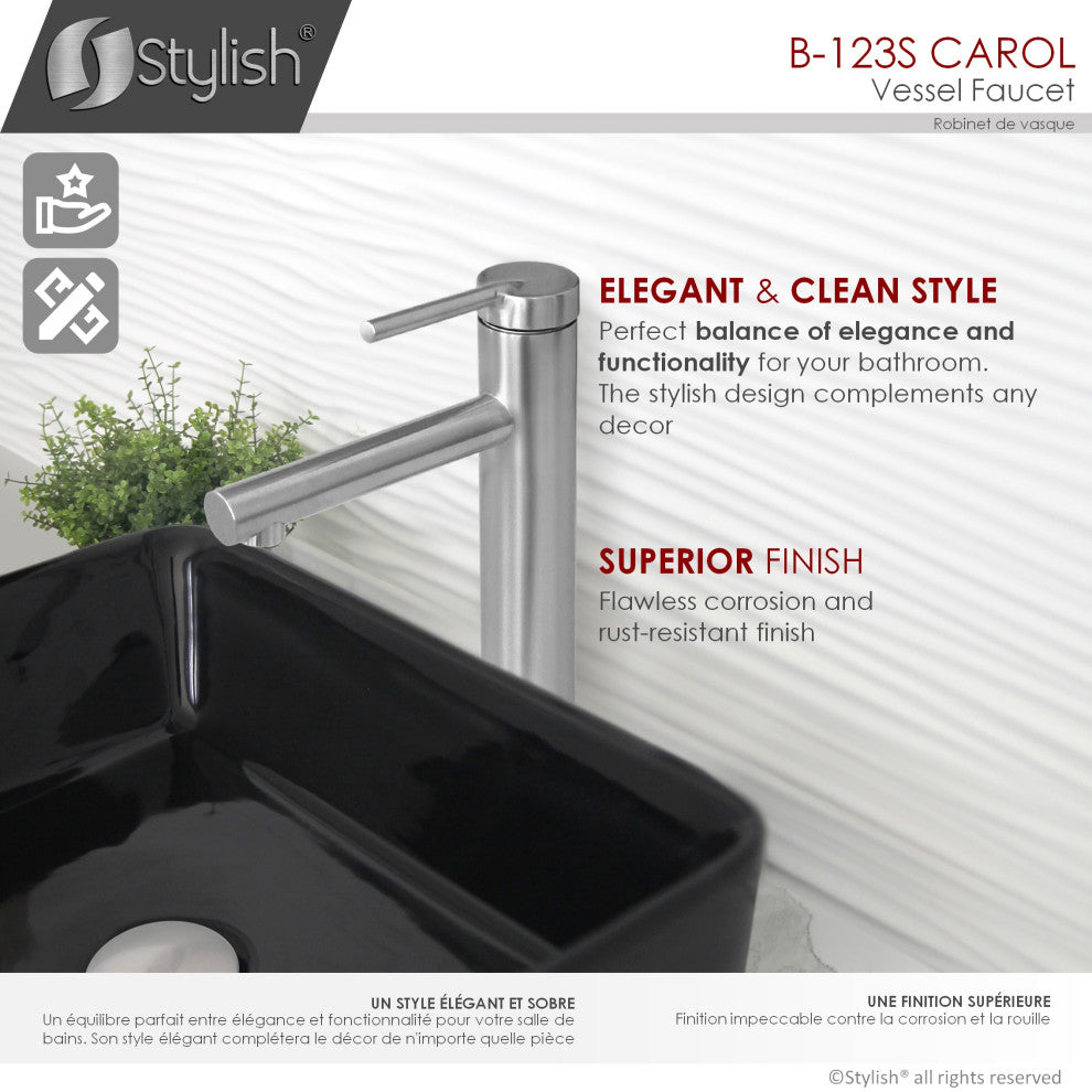 STYLISH Single Handle Bathroom Vessel Sink Faucet Brushed Stainless Steel Finish