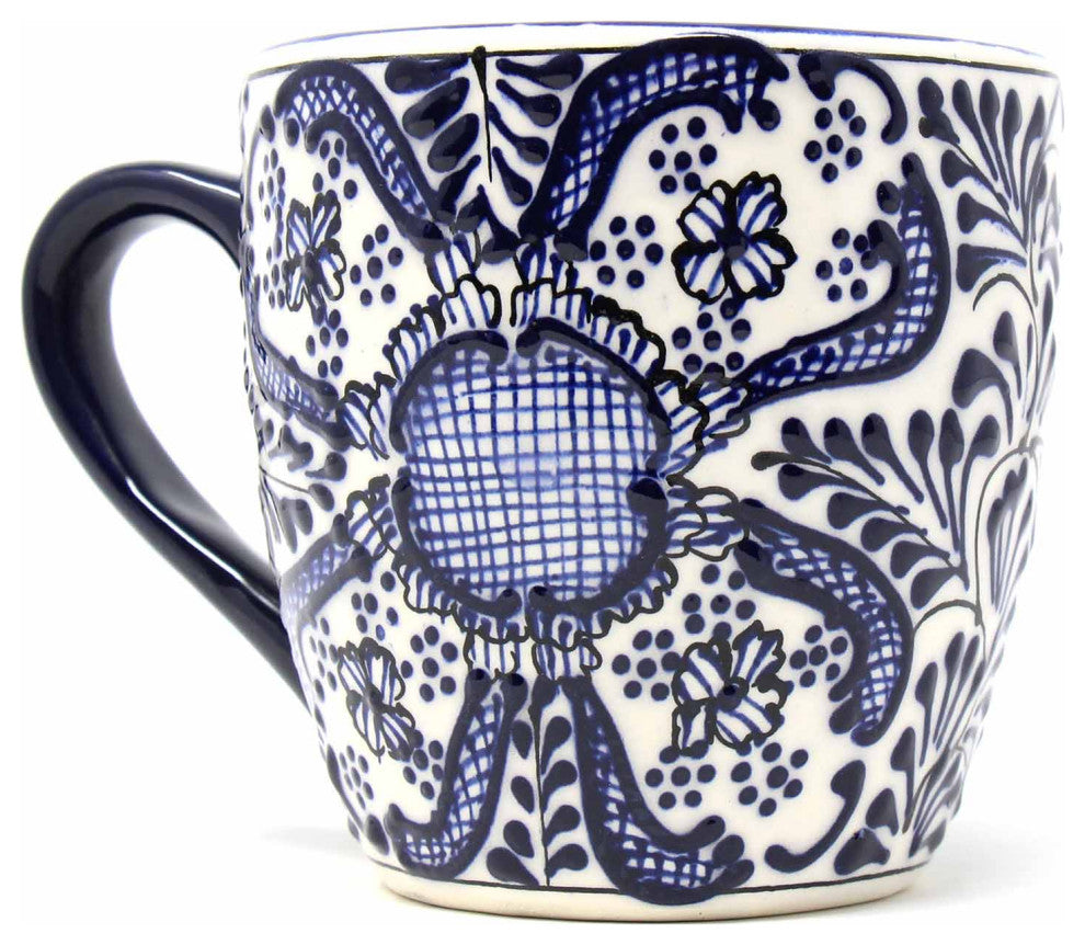 Handmade Mugs, Blue Flowers Pattern, Set of 2