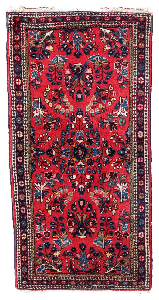 Handmade Vintage Persian Sarouk Rug 2.1'x4.2', 66cmx130cm 1970s