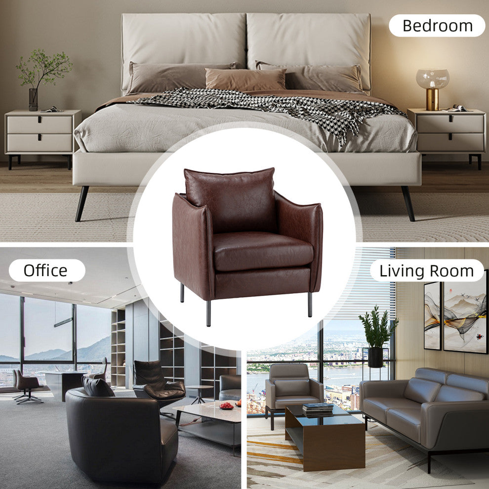 Traditional Leather Armchair With Metal Legs, Brown