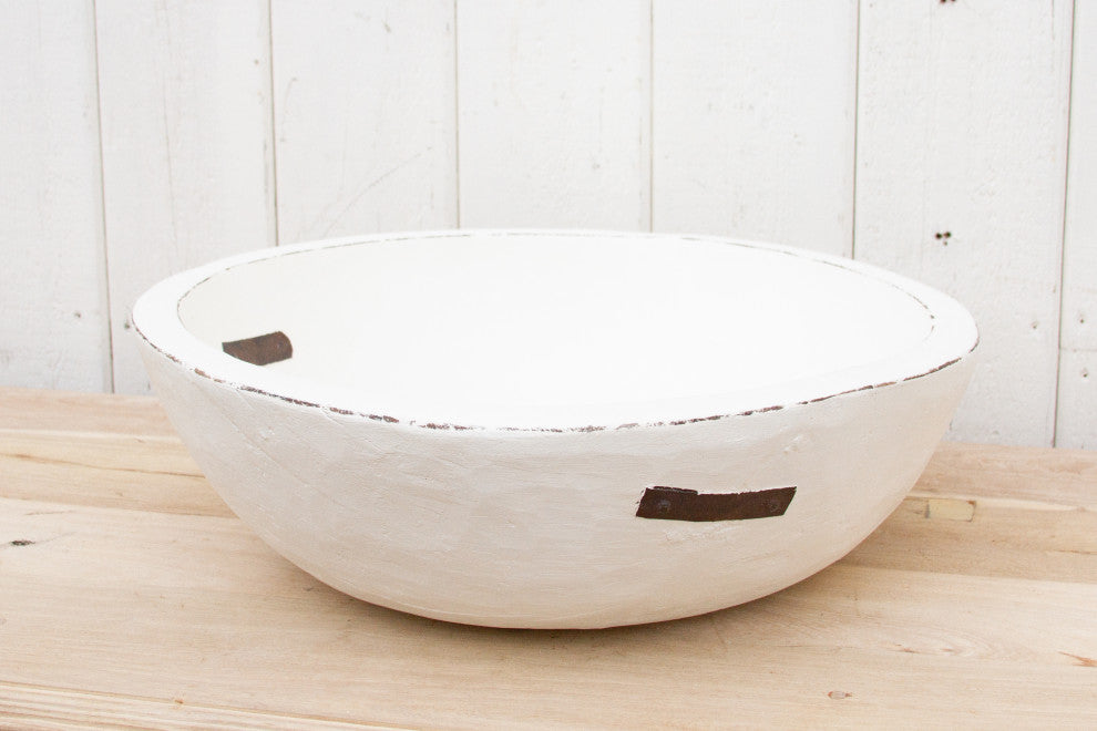 Large Metal Strap White Bowl