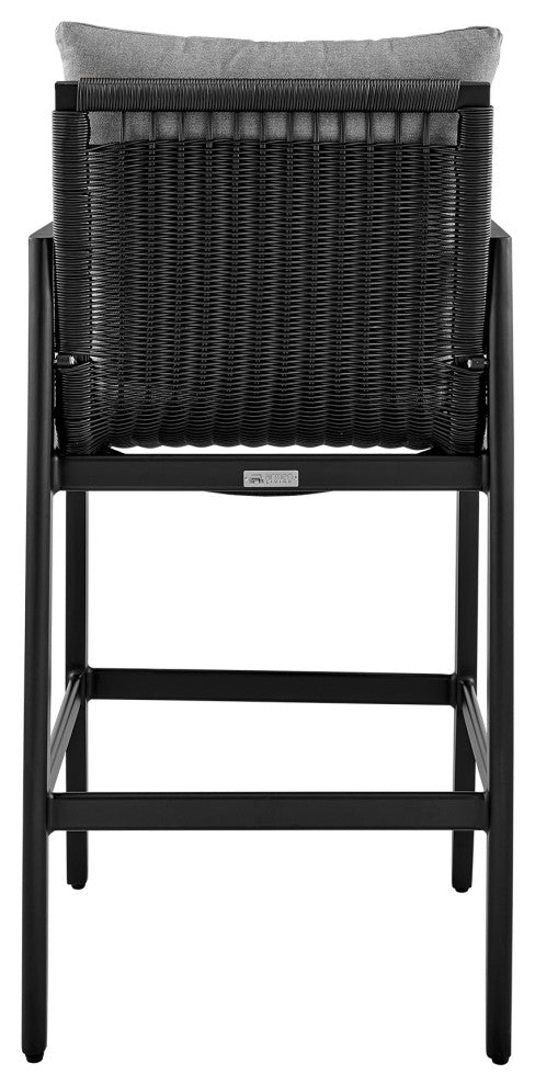 Cayman Outdoor Stool, Aluminum With Gray Cushions, Bar Height